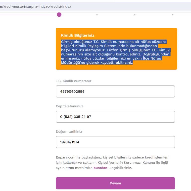 Enpara Yeni Kimli Hatası