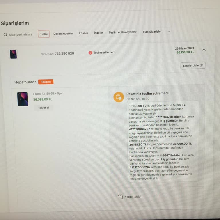 Hepsiburada Sipariş İptali Ve Sorumsuz Kargo