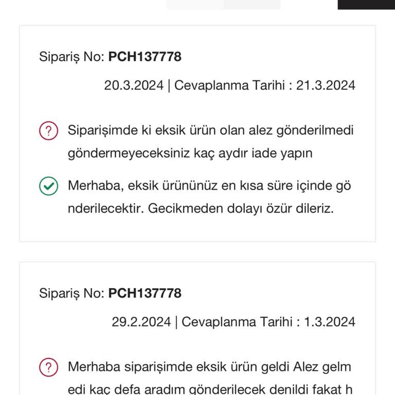 Pierre Cardin Home Siparişimin Eksik Gönderilmesi