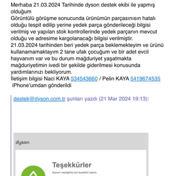 Dyson Dik Süpürge İçin Yedek Parça Temin Edemiyor