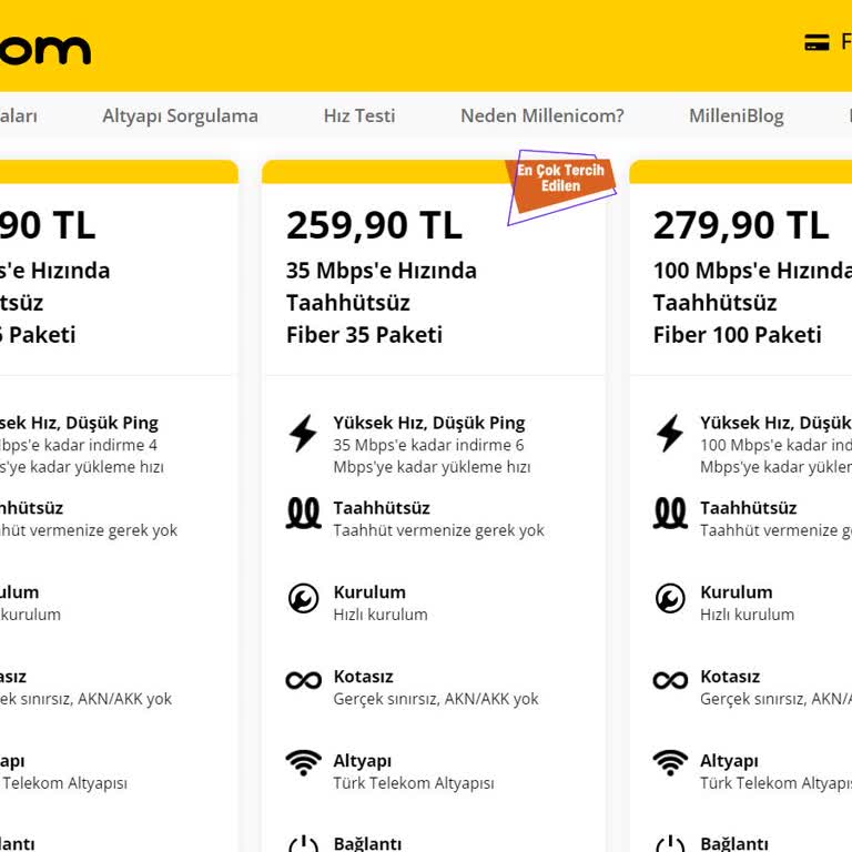Millenicom İnternet Hız Değişikliğinde İstenen Ücret