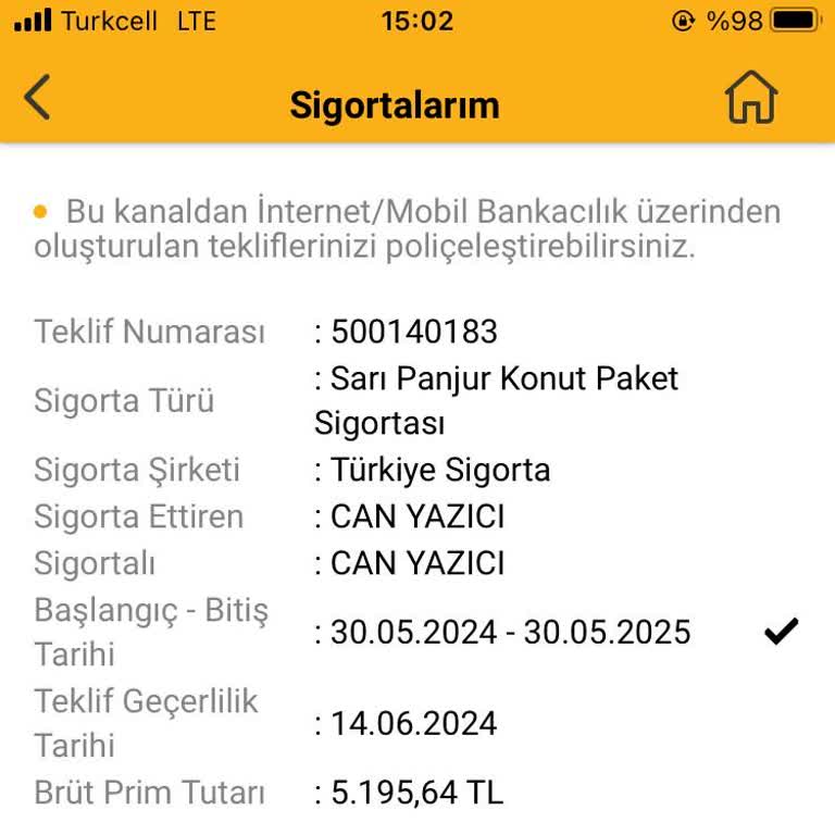 VakıfBank Sarı Panjur Konut Sigortası İptali