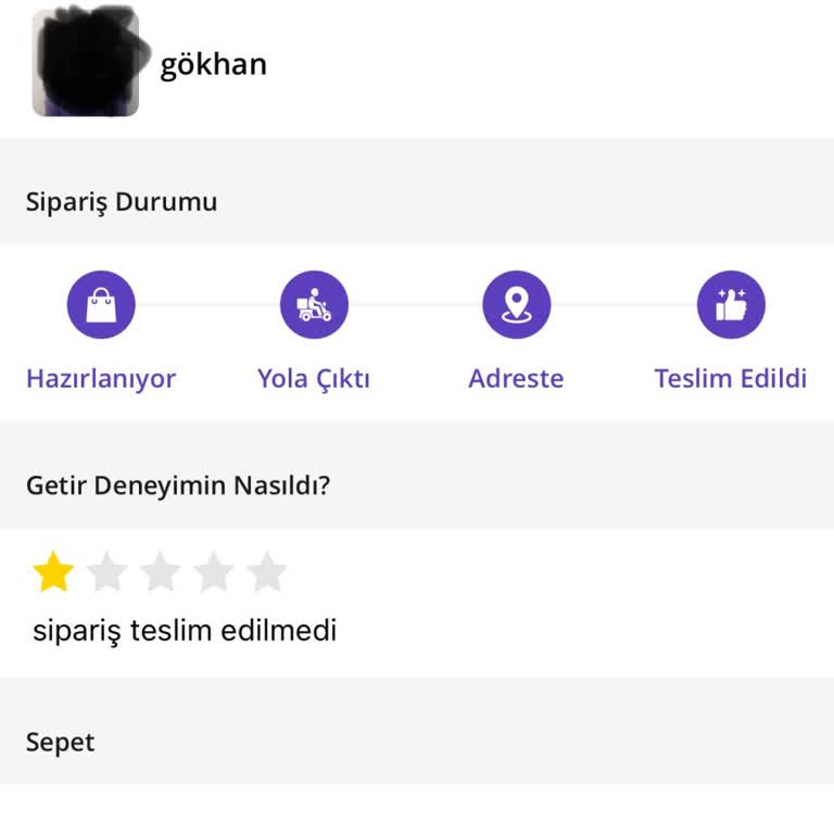 Getir Teslim Edilmeyen Sipariş Teslim Edildi Gözüküyor