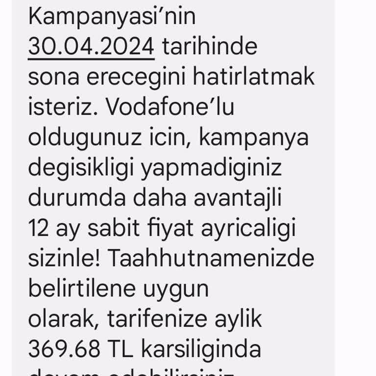 Vodafone Tarife Değişikliği Fiyat Farkı