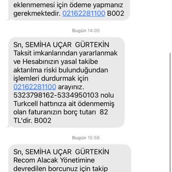 Turkcell Recom Alacak Adlı Şirketten Sürekli Mesajlar