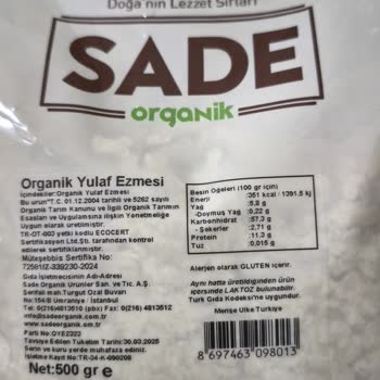 Sade Organik Ürünler Sade Marka Yulaf Ezmesi Kabuklu