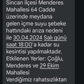 ASKİ Sincan Su Kesintisi