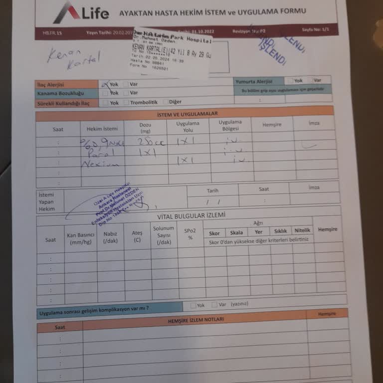 A Life Hospital Ödemesi Alınıp Uygulanmayan İlaç