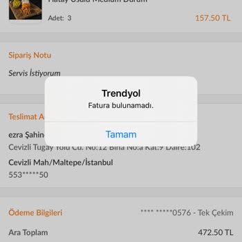 Trendyol Yemek Ve Hatay Soslu Dürüm Evi 400 TL'mizi Yedi