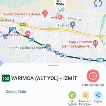 Kocaeli Büyükşehir Belediyesi 41 J 7084 Plaka Hat 152 Belediye Otobüsü Güzergah Dışından Gitti