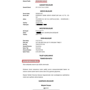 Vestel Servis Çalışan TV Yi Bozdu