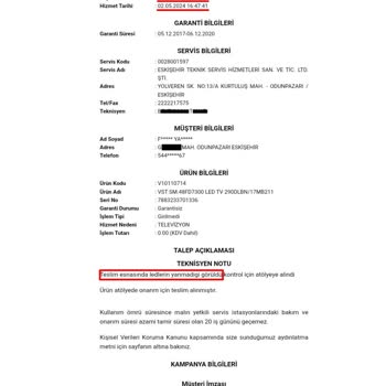 Vestel Servis Çalışan TV Yi Bozdu