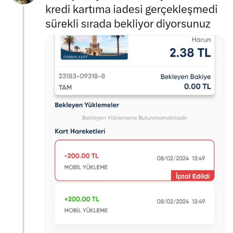 İzmir Büyükşehir Belediyesi Ulaşım Kartı Hatalı Yükleme İade Etmiyor