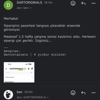 Dartoriginals Siparişimi 25 Gündür Göndermiyor