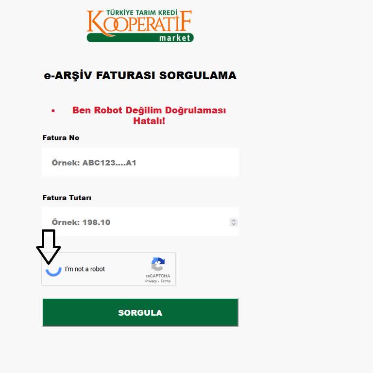 Tarım Kredi Kooperatif Market Tarım Kredi Sitesinin E Arşiv Fatura Kısmı Çalışmıyor