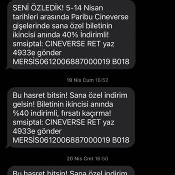 Paribu Cineverse Cineverse Club Derdiniz Nedir Sürekli İstenmeyen SMS Atıyorsunuz!