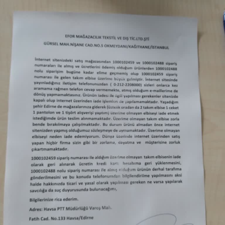 Efor Giyim İade Almıyor.