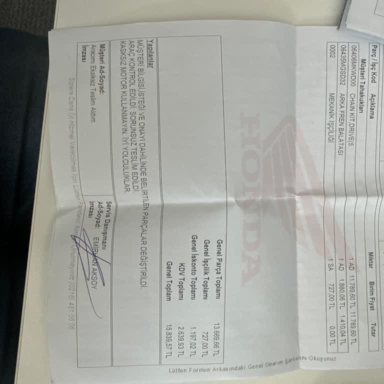 Honda Motosiklet Honda Türkiye Ürünün Sorumluluğunu Üstlenmiyor.