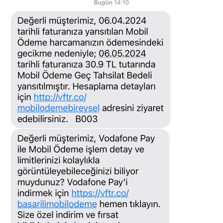 Vodafone Geç Tahsilat Bedeli