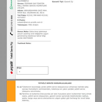 Sultanbeyli Arçelik Yetkili Servisinden Şikayetçiyim