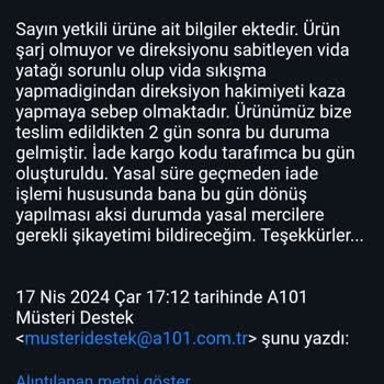 A101 Bozuk Ürün Ve Kötü Niyetli Hareket