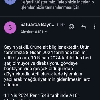 A101 Bozuk Ürün Ve Kötü Niyetli Hareket