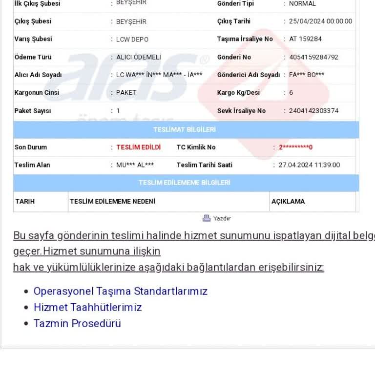 Aras Kargo Kargo Eksik Teslim