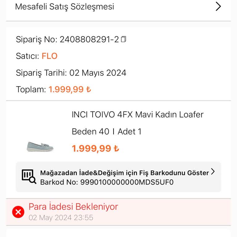 FLO Ayakkabı İptal İadesi Yapılmıyor