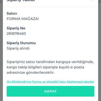 Forma Mağaza (Instagram: forma.magaza) 12 Nisan Siparişi Hala Kargolanmadı Ve İptal Talebi