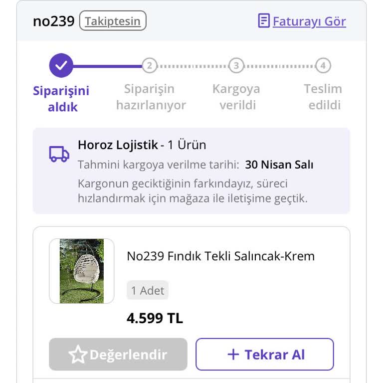 No239 Salıncak Siparişim Gelmedi