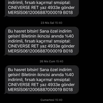 CGV (Mars Media) Cineverse/ CGV Clup SMS Atmaktan Vazgeçmiyor. SMS Ret Yapmıyor