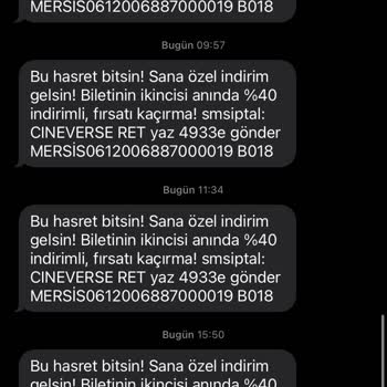 CGV (Mars Media) Cineverse/ CGV Clup SMS Atmaktan Vazgeçmiyor. SMS Ret Yapmıyor