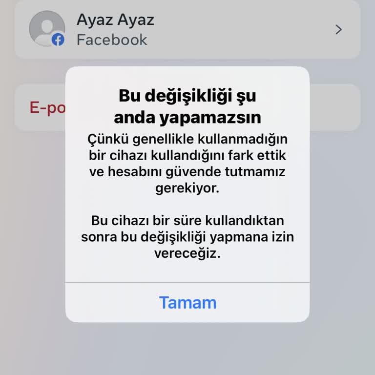 Facebook Epostanın Değişmesi Sonucu Hata