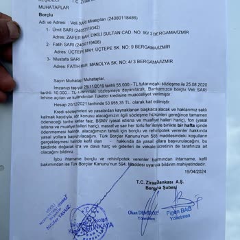 Ziraat Bankası Bergama Şubesi Yasal Olmayan İcra Takibi Açmaktadır