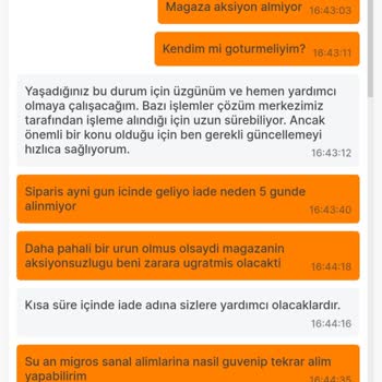 Migros Sanal Market İADE/DEĞİŞİM Yapmıyor!