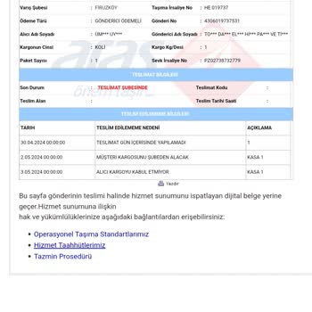 Aras Kargo Ürünümü Bana Getirmiyor