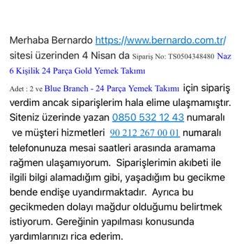 Bernardo Siparişlerimin Gönderilmemesi Ve İletişim Eksikliği