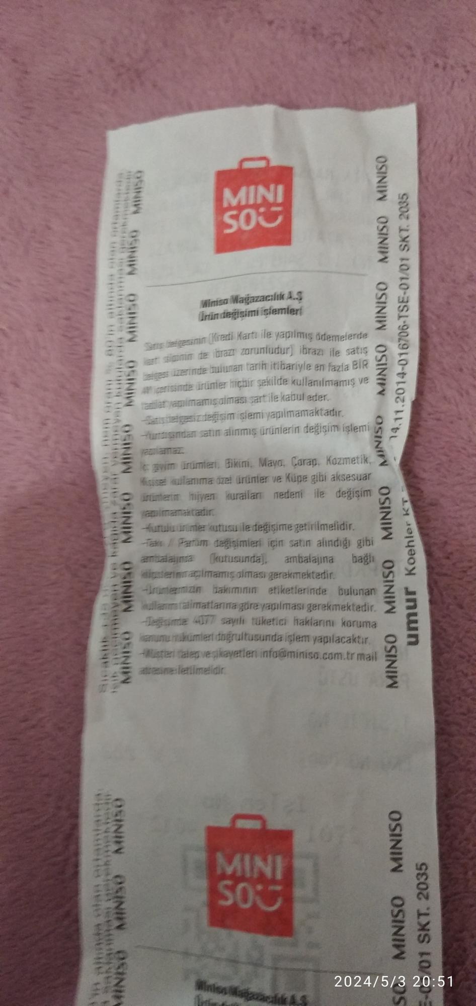 Miniso Gaziantep Şube Bir Daha Asla Şikayetvar