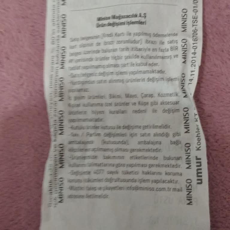 Miniso Gaziantep Şube Bir Daha Asla