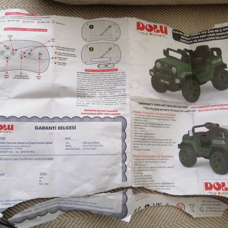 Dolu Toy Factory Dolu Sahara Akülü Araba Direksiyon Bastonu Kumanda Kontrol Alanı