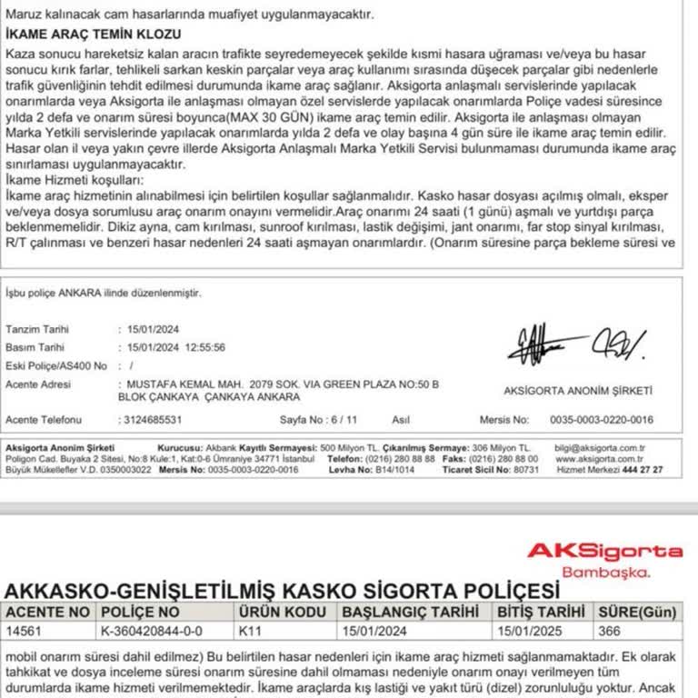 Aksigorta Kasko İkame Araç