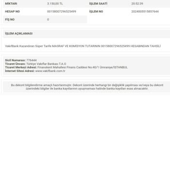 VakıfBank Kazandıran Tarife Ücretinin İade Edilmesi