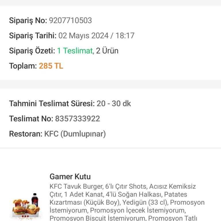 KFC Parası Alınıp Teslim Edilmeyen Siparişler
