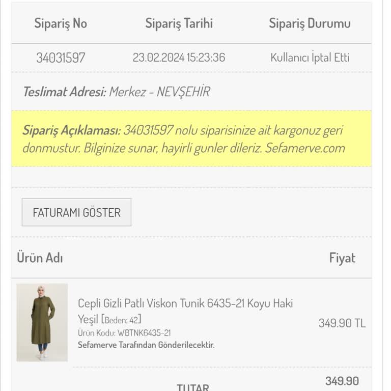 Sefamerve Ücret İadesini Yatırmadı