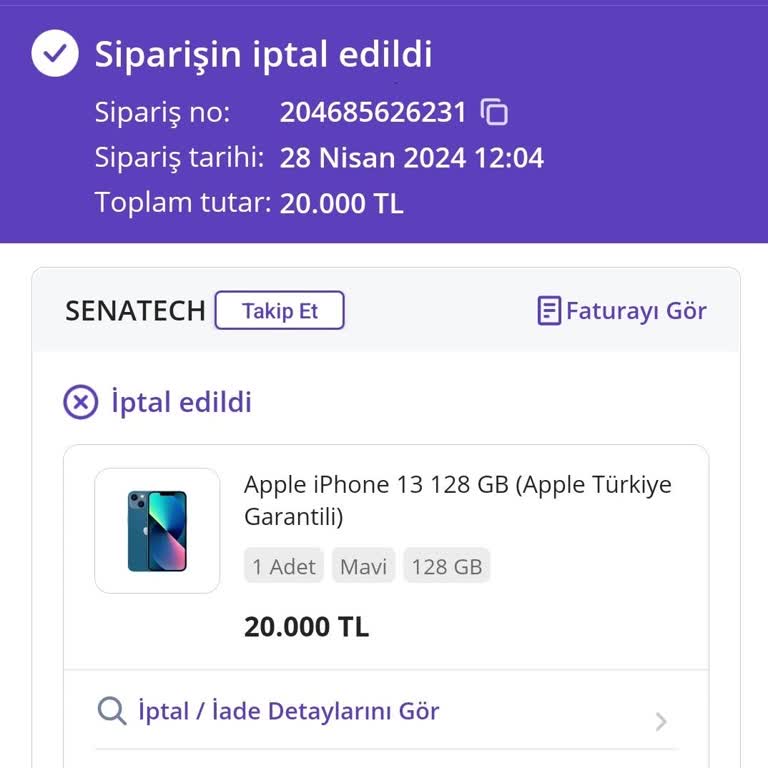 Senatech Apple İphone 13 128 GB Apple Türkiye Garantili