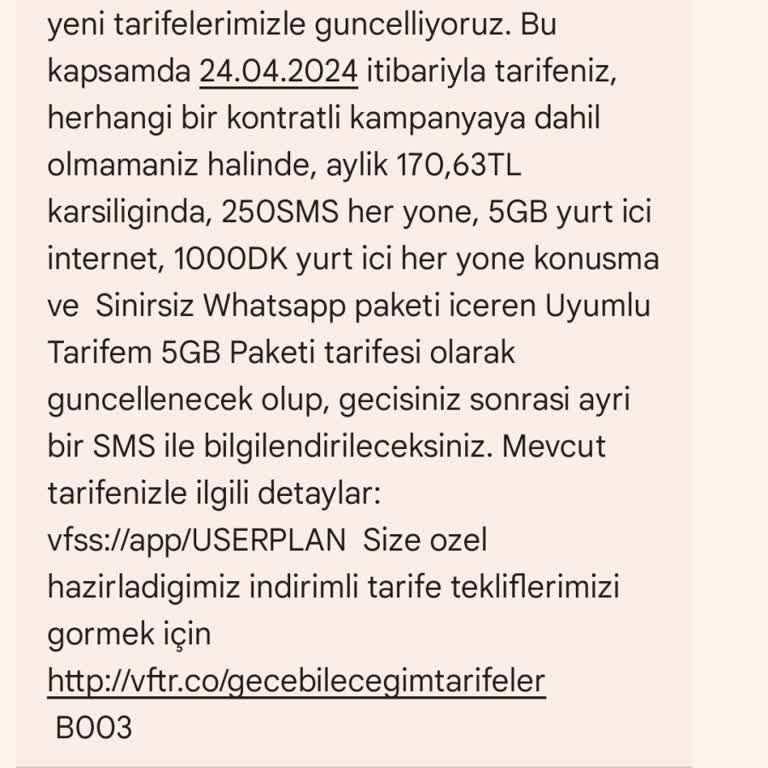 Vodafone Onay Alınmadan Tarife Değişikliği