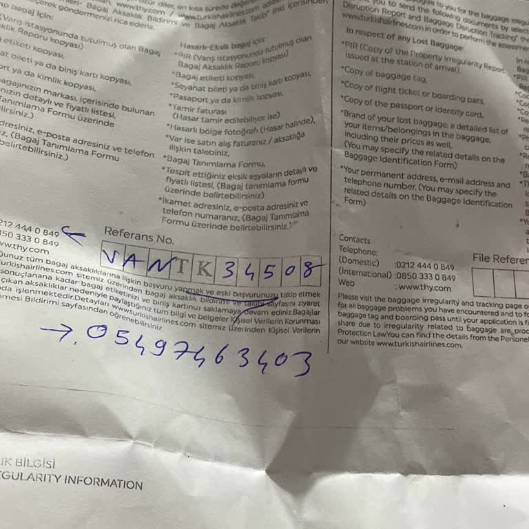 THY Teslim Edilmeyen Bagaj