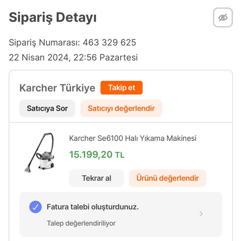 Karcher Türkiye'den Faturam Gönderilmiyor