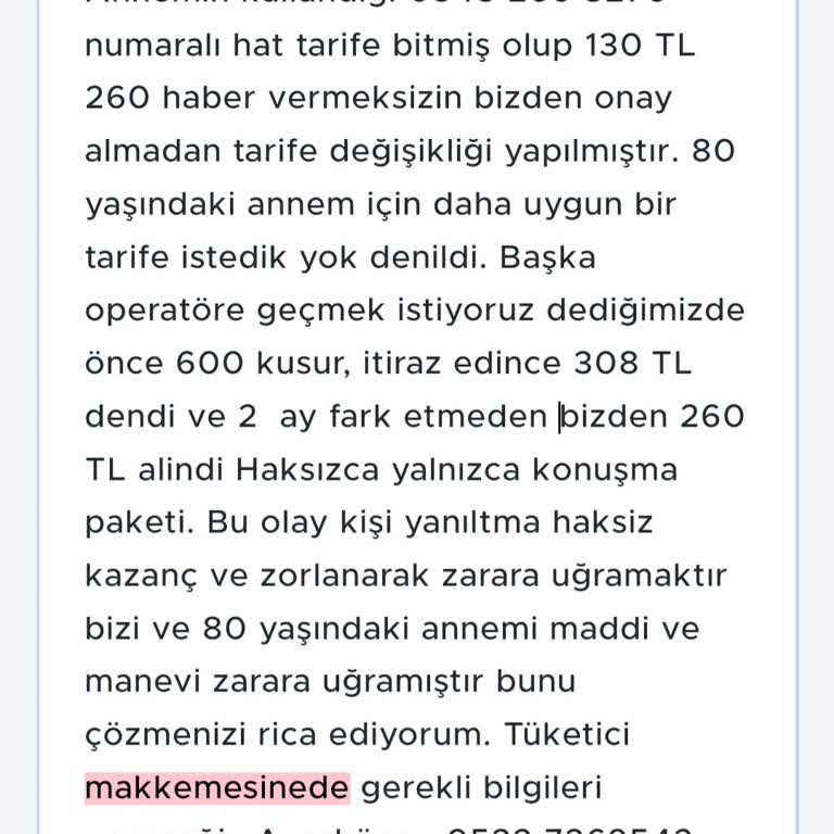 Vodafone Habersiz Tarife Değişikliği
