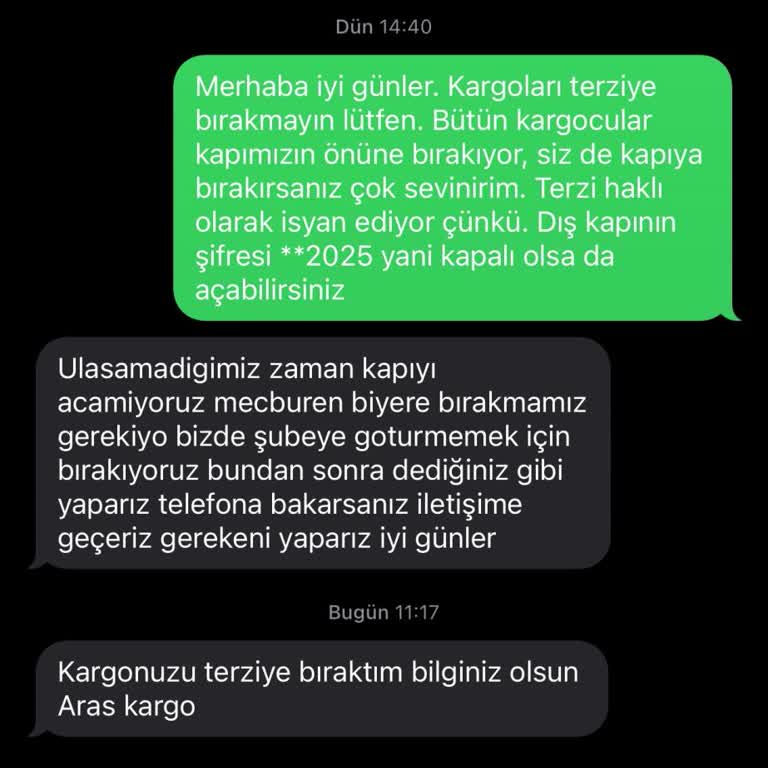 Aras Kargo Kuryesinin Asla Kapıya Çıkmaması Ve Kötü Üslubu
